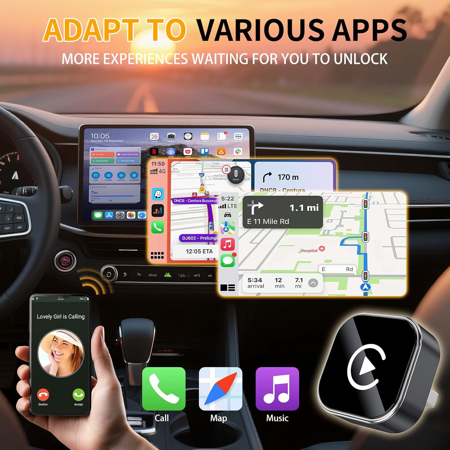 2026 Upgraded mini 2-in-1 Wireless CarPlay Adapter - Fast Auto-Connect,carplay Wireless adapters,Stable Connection, Mini Size Plug & Play Adapter for iPhone & Android Auto Compatible Cars(Black)
