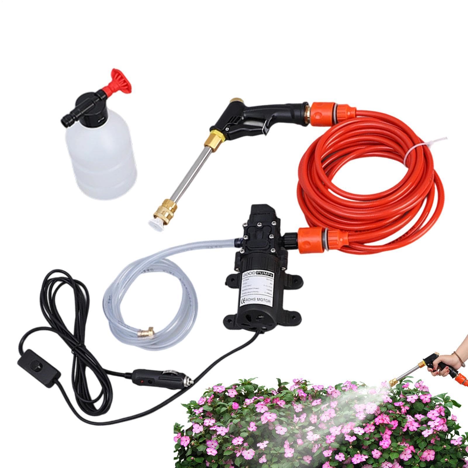 Idropulitrice portatile ad alta pressione, pratica pompa ad acqua, set di lavaggio auto ad alta pressione da 12 V, per camion, veicoli, interni ed esterni, terrazze, giardini, cortili, pareti e
