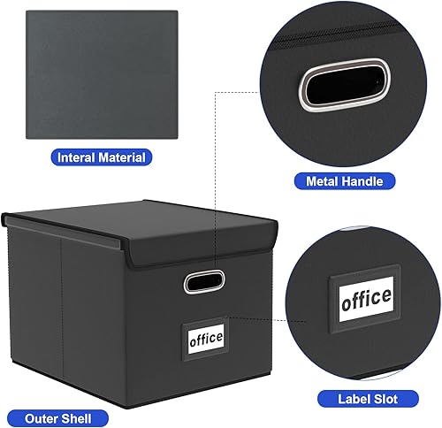 Miniatura 3 de Huolewa Cajas organizadoras de archivos de cuero portátiles mejoradas con tapas, organizador de cajas de documentos de oficina, cajas de archivo,