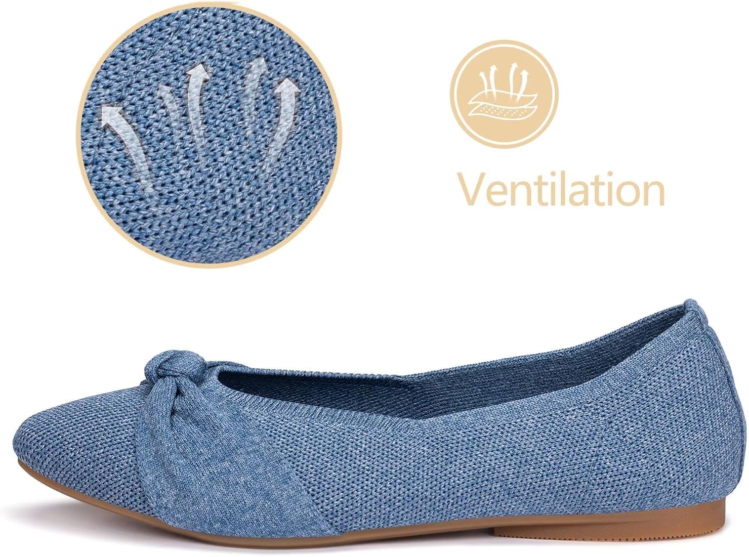 Frank Mully Women's Flats, Square Toe Foldable Flat Shoes with Bow & Arch Support, Soft Knit Slip-On Comfort for Travel, Work, Commuting