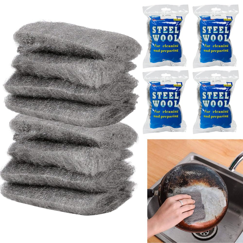 32 Heavy Duty Scrubber Steel Wool Pads Scourer Wire Mesh Clean Scouring Kitchen Heavy Duty Scrubbing Dishes Kitchen Metal Grit Bathroom Scrubber General Household Supplies Dishwashing Multipurpose