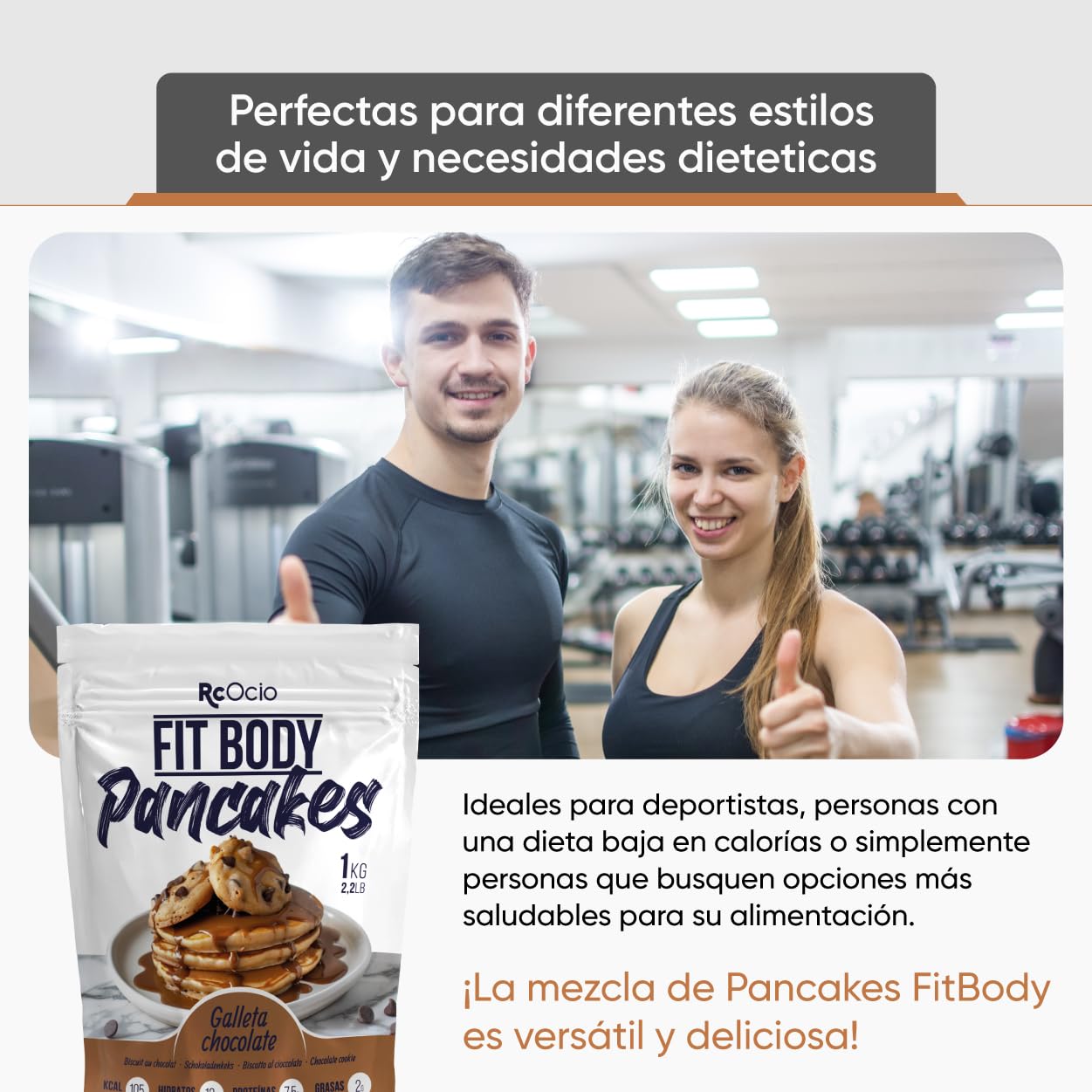 Mezcla para Tortitas/Pancakes proteica FitBody saciante Alto en Proteínas Bajo en Calorías | Tortita proteina Sin Azúcares Añadidos, Ingredientes Naturales (1KG, Galletas de chocolate)