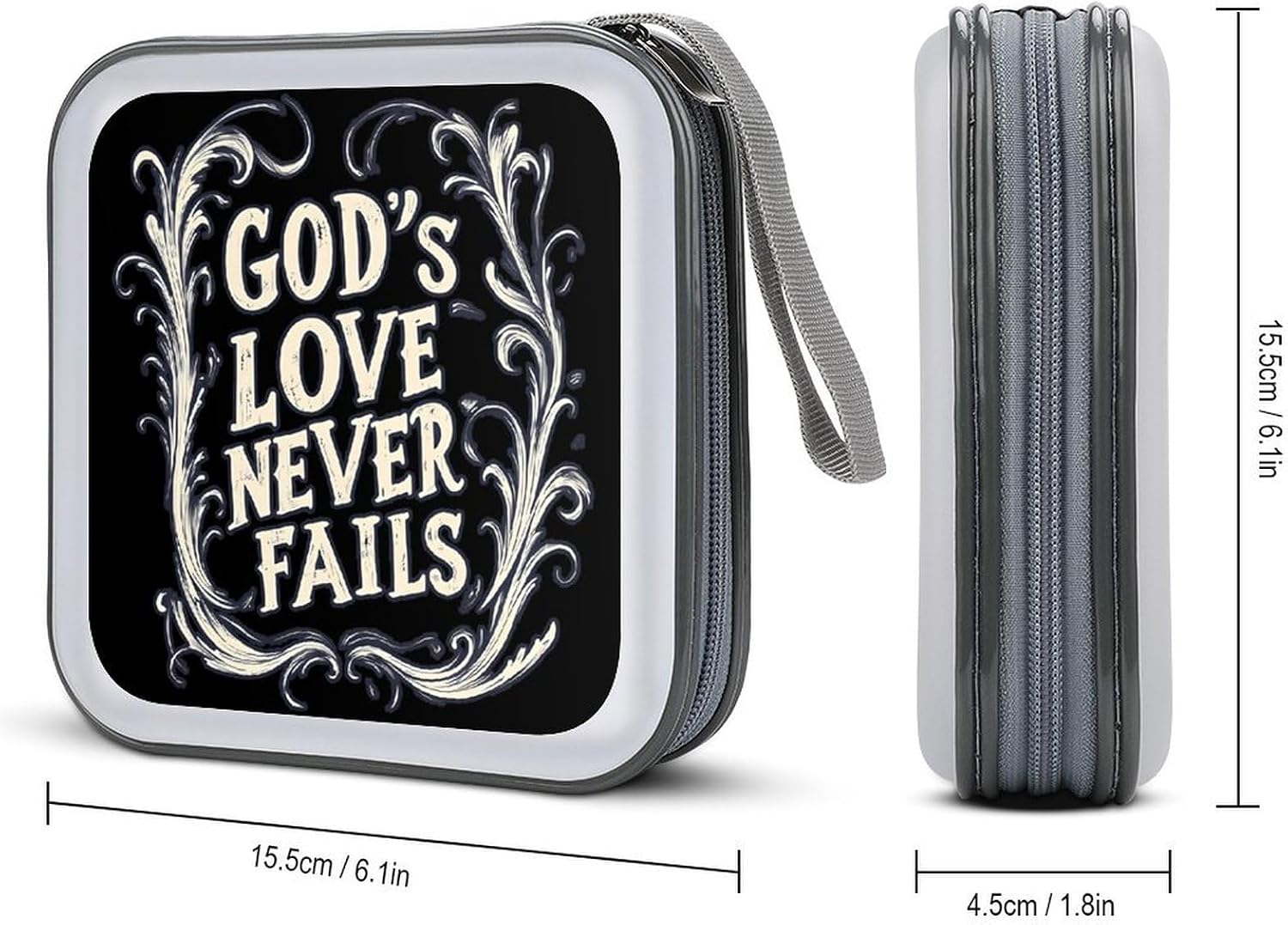 God's Love Never Fails CD Case DVD Storage Holder Binder 40 Capacity | protective,hard case,protable loop,travel car use,zippered closure