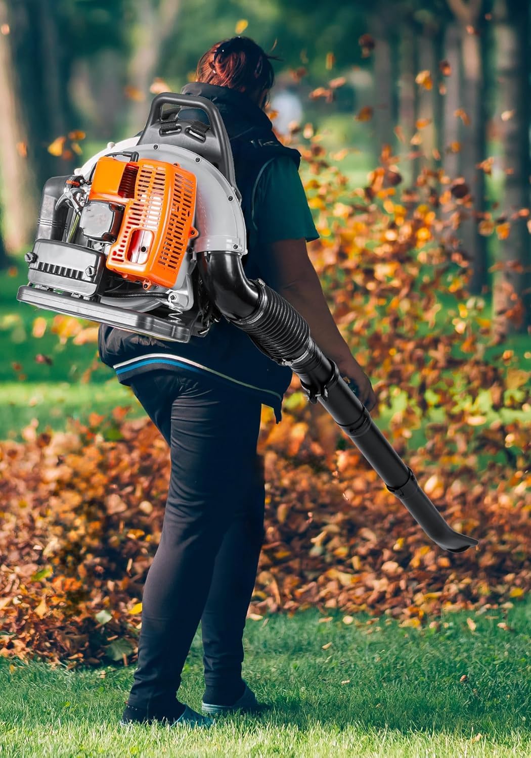 Souffleur de Feuilles à Dos 63cm3, Souffleur de Feuilles Thermique, Moteur à Essence 2 Temps 3 CV, Éléments de Commande sur poignée, avec Buses, Souflleuse pour enlèvement Feuilles mortes Jardinage