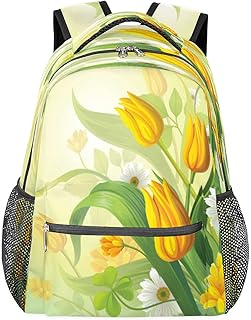 Mochilas escolares Tulipa para meninas, estudantes, resistente à água, bolsa escolar de viagem de tulipa amarela para mulheres/homens, mochilas universitárias, Multi, Medium