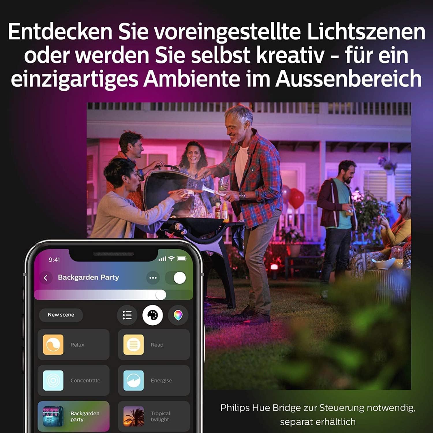 Philips Hue White & Color Ambiance Impress Outdoor Wegeleuchte 1180 lm, dimmbare Gartenbeleuchtung, smarte Lichtsteuerung über Sprache und App, schwarz