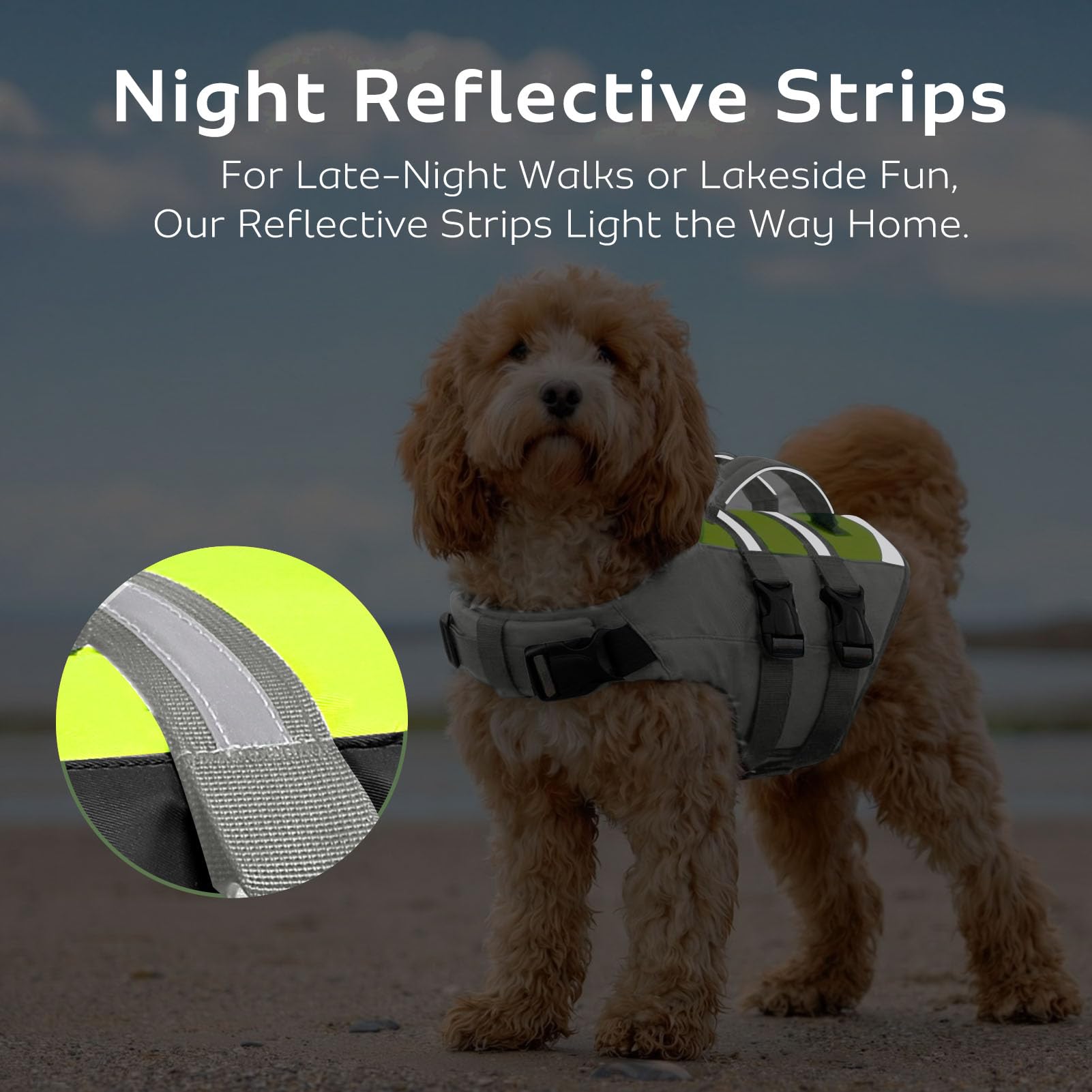 CITÉTOILE Chaleco Salvavidas para Perros con Doble Asa - Chaleco Reflectante Flotante con Asas Reforzadas y Correas Ajustables para Natación, Barco, Gris, XL
