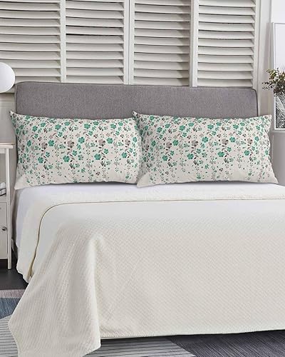 Miniatura 5 de Fundas de almohada de tamaño King con hojas de flores verde azulado, fundas de almohada suaves para cama, fundas decorativas de lujo, funda de cojín
