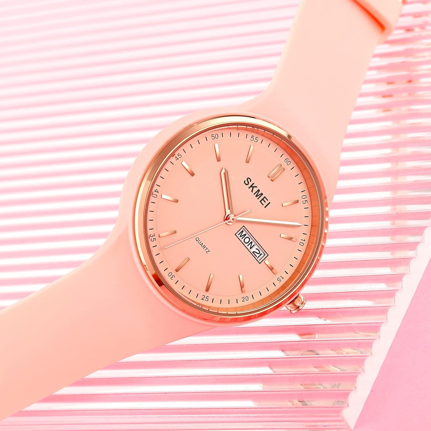 PASOY Fashion Simple Women's Watches Silicone Rose Gold Big Dial Sports Outdoor Watches for Women Analog Pink Reloj de Mujer