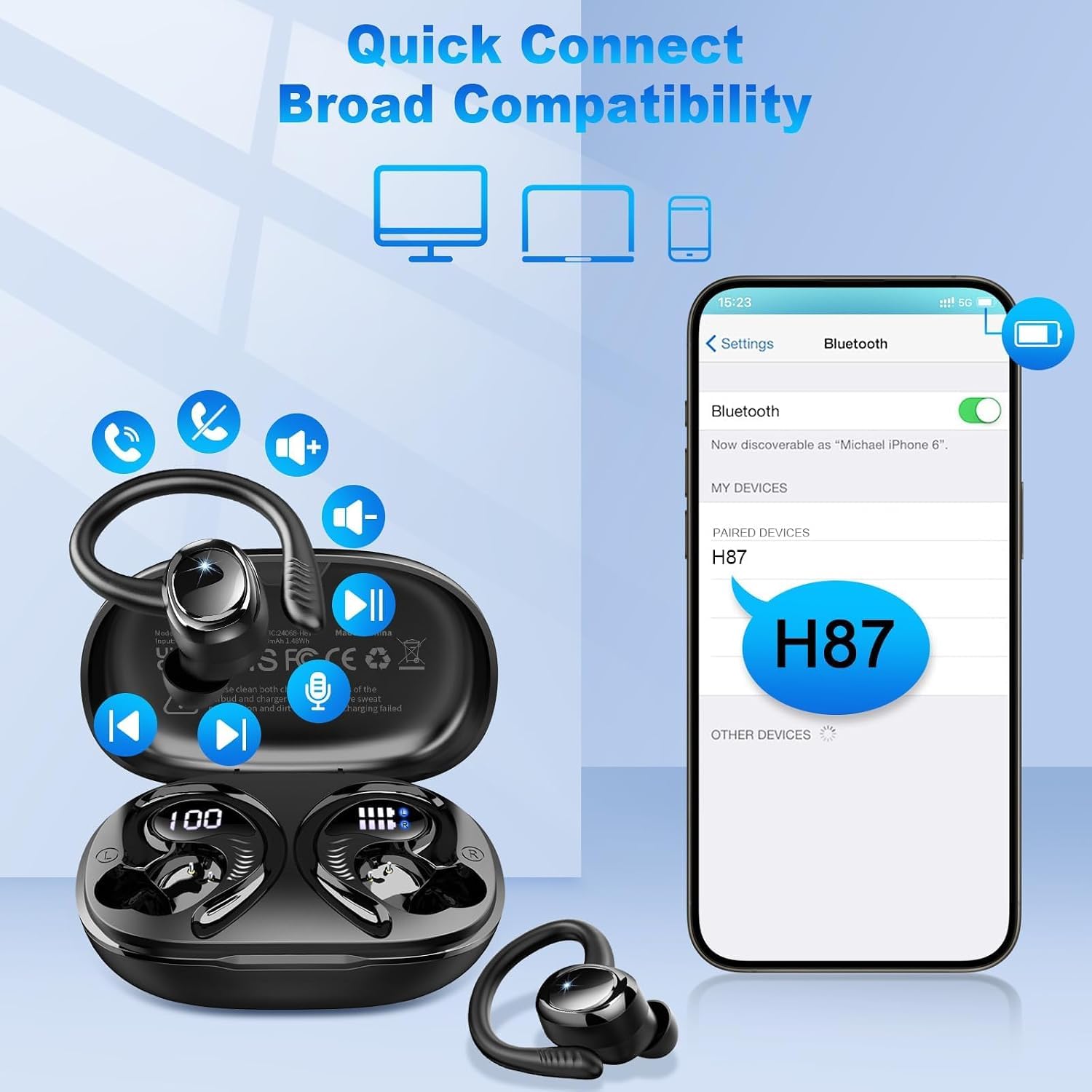 Bluetooth 5.4 Kopfhörer Sport, 2026 Neu In Ear Kopfhörer Kabellos Bluetooth
