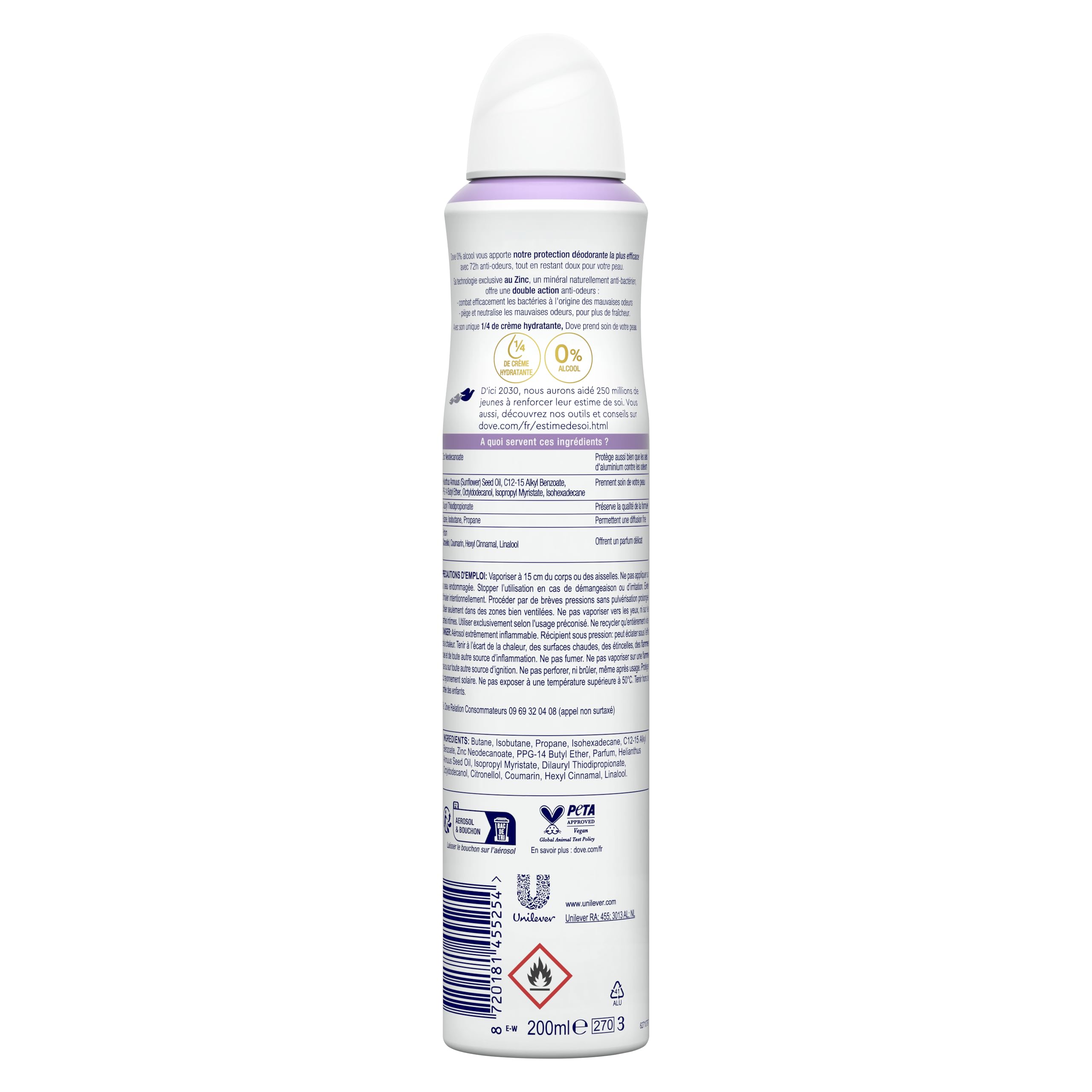 DOVE Deodorant für Damen, Zinc Protect – Spray, 0% Alkohol – Duft Kirschblüte – 72 Stunden Geruchsschutz – 200 ml (Packung mit 5)
