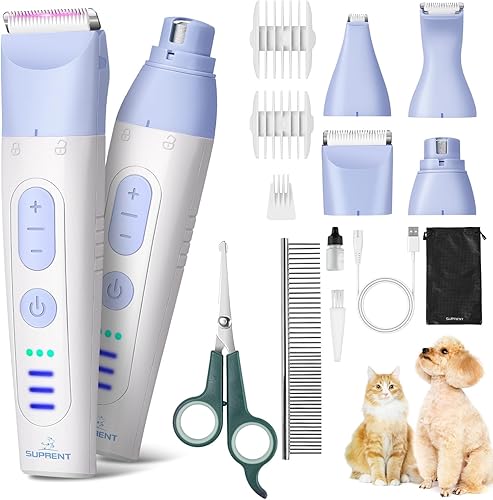 Miniatura 9 de Kit de aseo para perros SUPRENT, cortapelos de 4 en 1 para suministros de aseo, molinillo de uñas para mascotas inalámbrico eléctrico, recortador de