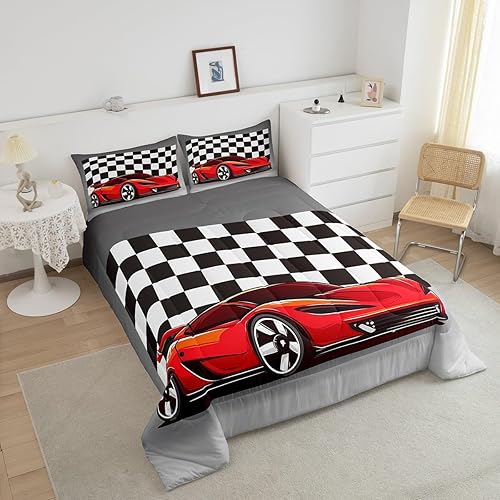 Miniatura 4 de Juego de edredón de coche de carreras, edredón de plumón de auto de carreras de velocidad fresca, tamaño individual para niños, niñas, adolescentes,