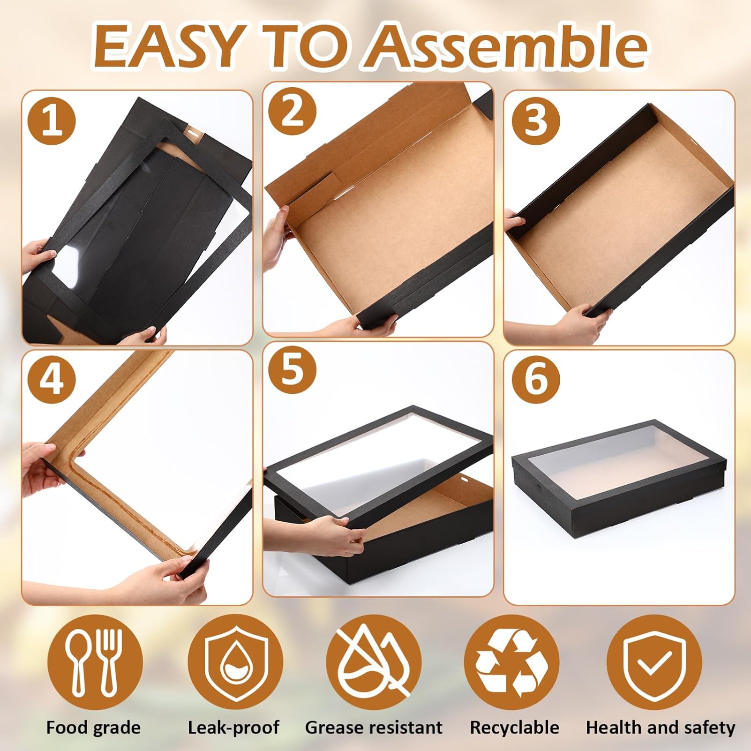 20 Pack Black Catering Boxes, 17.72 x 12.2 x 3.15in Bakery Boxes with Window Lids, To Go Paper Food Containers Disposable, Greaseproof Pastry for Charcuterie or Cupcakes, Easy Assembly