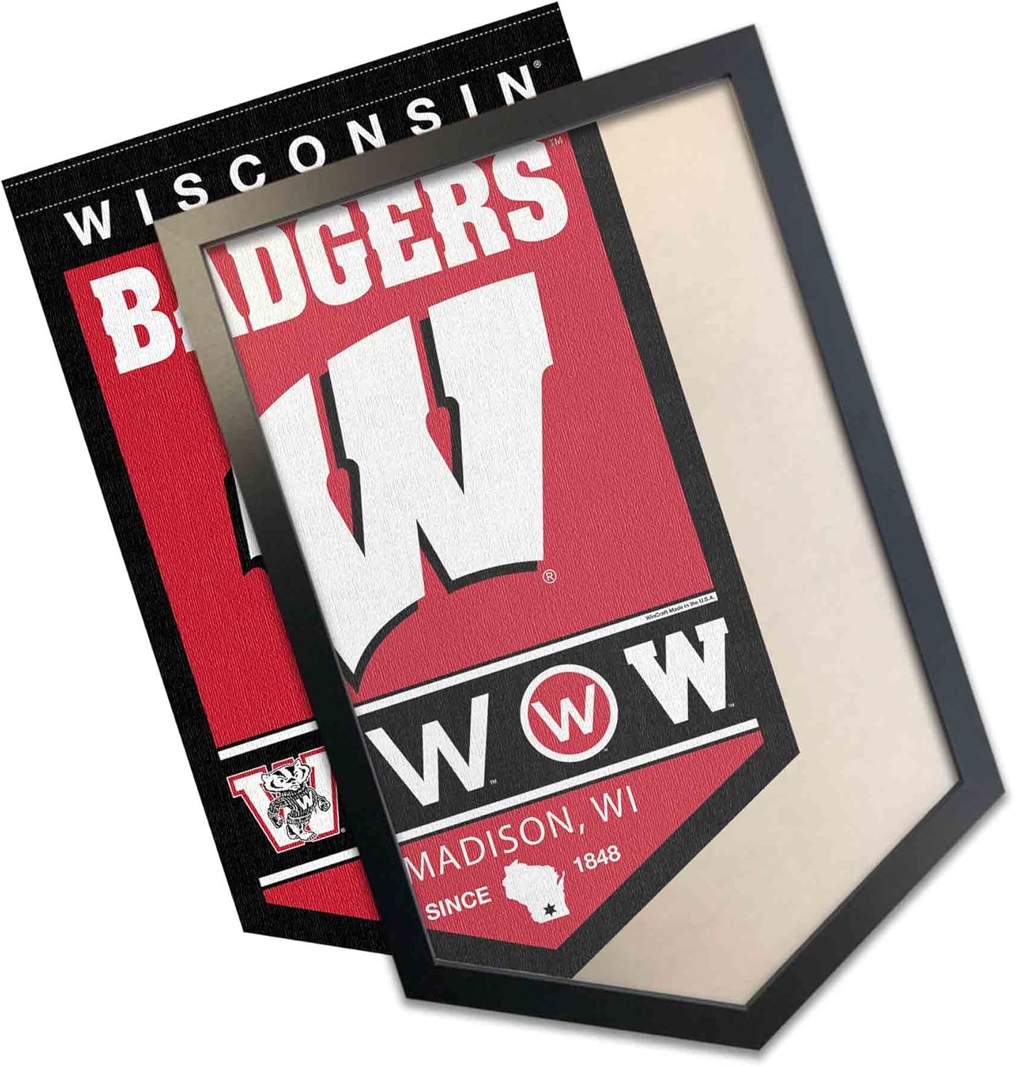 College Flags & Banners Co. Wisconsin Badgers Heritage Logo History Banner and Wood Frame - Black