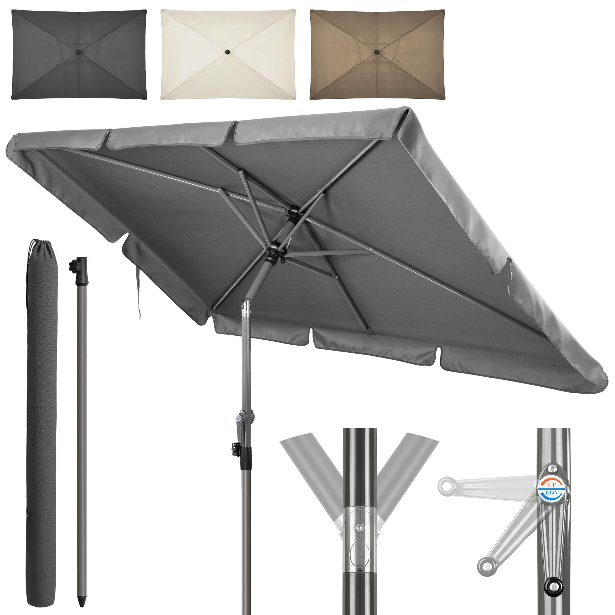 4smile Sonnenschirm Balkon SET - UV50+ Sonnenschirm rechteckig + Sonnenschirmhalter Balkongeländer + Sonnenschirmhülle - Sonnenschutz Balkon