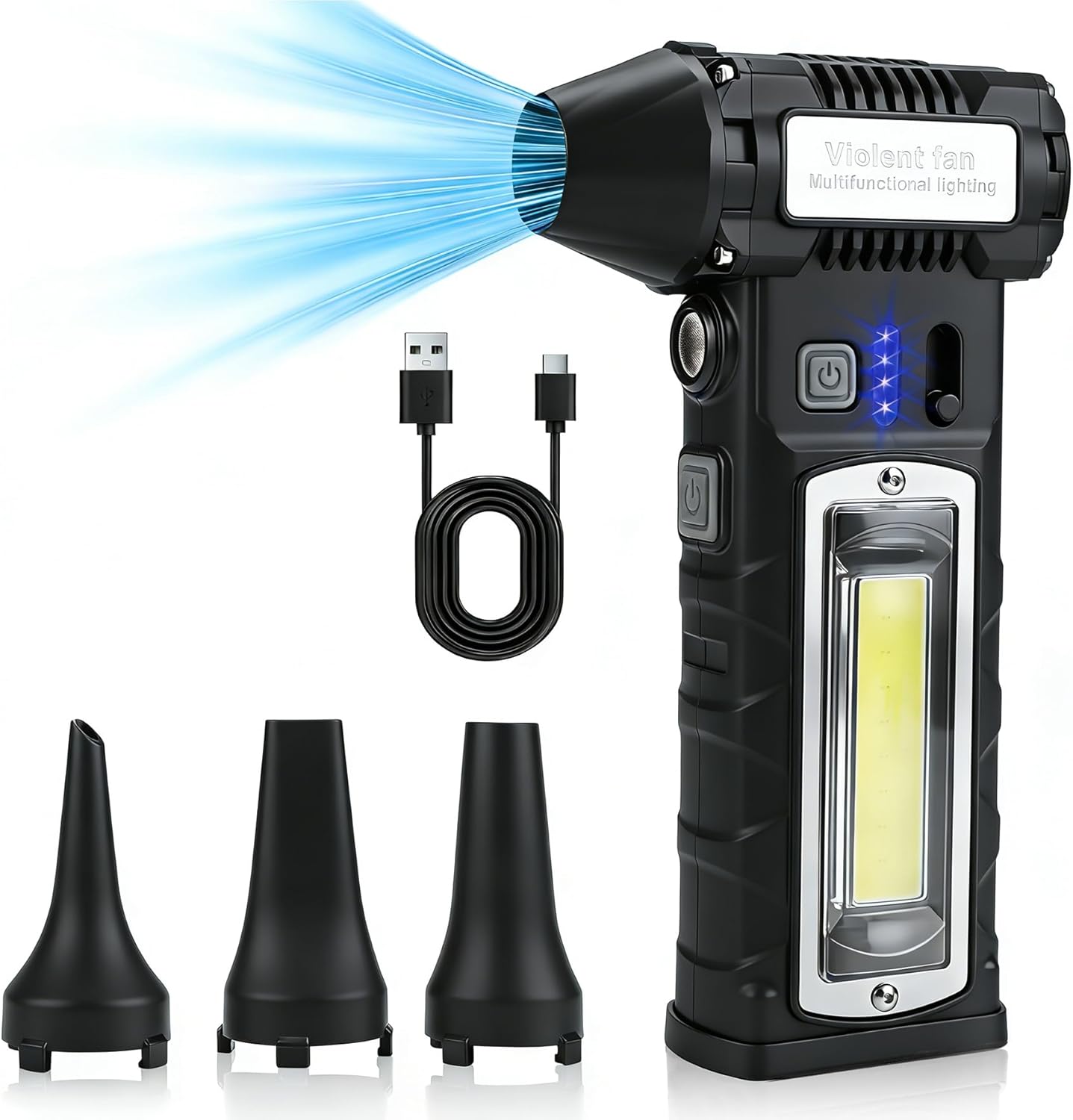 Compressed Air Duster, 2 Gear Adjustable 110000RPM Electric Air Duster with LED Light, 8000mAh Rechargeable Battery, Powerful Dusters for Cleaning Keyboard, Computer, Car, Outdoor, Air Bed