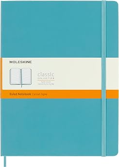 Moleskine Classic Notebook, Hard Cover, XL 7.5" x 9.5" Ruled/Lined, Reef Blue, 192 Pages