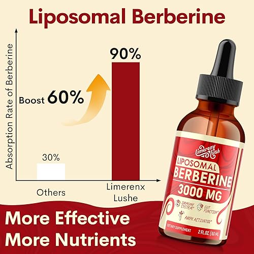 Miniatura 3 de Suplemento liposomal de berberina  3000 mg de complejo de berberina activador AMPK, gotas líquidas con canela de Ceilán, té verde, melón amargo,
