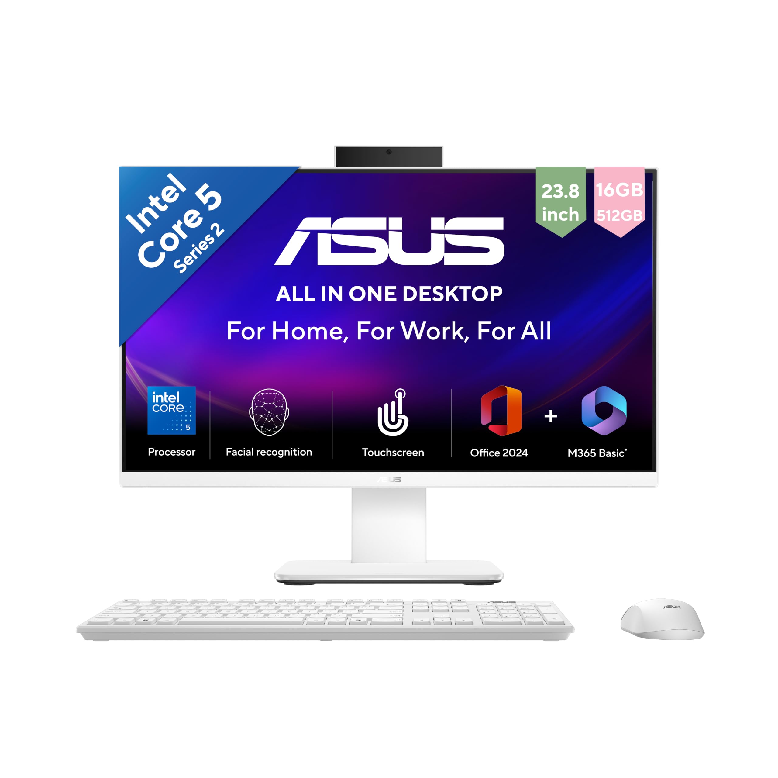 ASUS V440 (2026),Intel Core 5 210H (i5-14th Gen),16GB/512GB,FHD,Touch Screen,23.8"(60.45 cm),Win 11,M365 Basic(1Y),Office 24,White,5.46 kg,V440VA-TWC5003WS,with Wireless Keyboard & Mouse,All in One PC-image-2