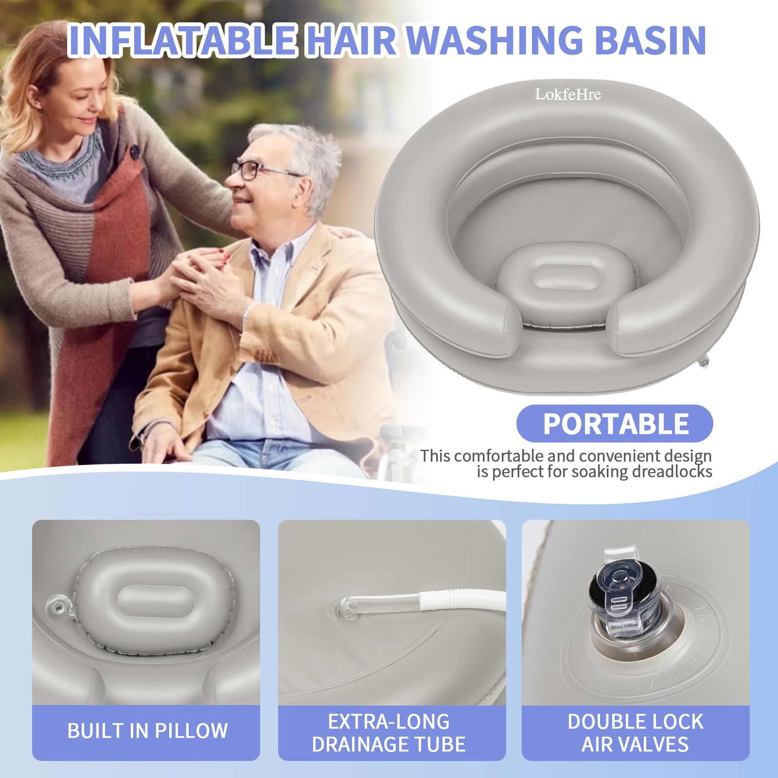Grande bacino gonfiabile portatile per lavare i capelli a letto, con ciotola gonfiabile per shampoo, per anziani, disabili, feriti, ideale per disabili e disintossicanti