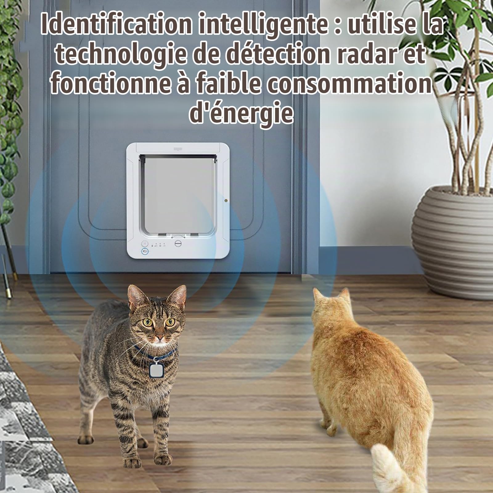 Chatière À Puce Électronique Deluxe Mart avec Télécommande Et 2 Colliers À Capteurs, Porte D'entrée Sélective pour Chats Et Petits Chiens, Ouverture de 7 7/8" X 7 1/2", Accès Sûr Et Intelligent White