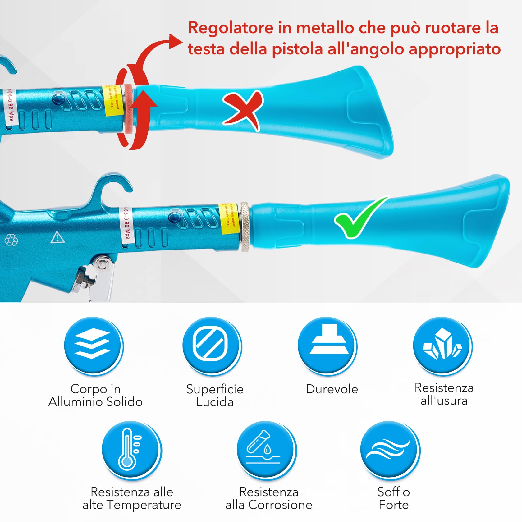 CarBole Pistola per la Pulizia a Secco della Lega di Alluminio,ad Aria Compressa 6-9 Bar,Teste Quadrate della Pistola Sono più Adatte per la Pulizia degli Interni dell'automobile