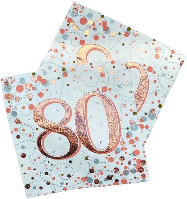 Oaktree Sparkling Fizz 80th Rose Gold 33cm x 33cm 3-ply Napkins 16pcs