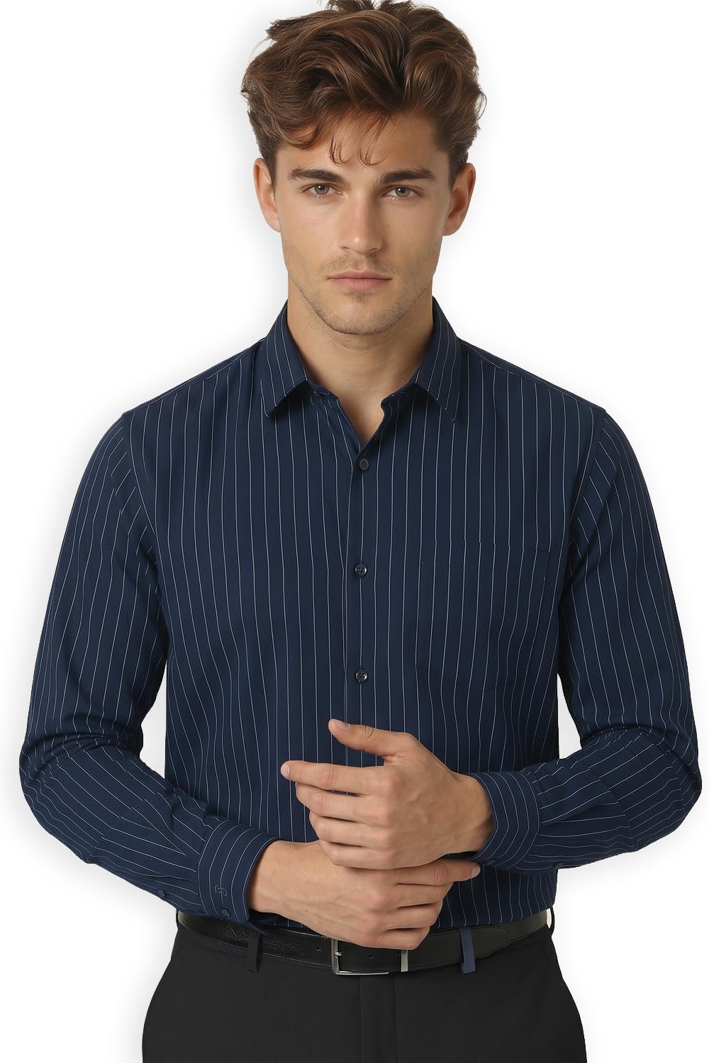 peter england Men's Slim Fit Full Sleeve Striped Formal Shirt | Cotton Rich | Wonder Fabric | Pin Point Oxford-picture-19