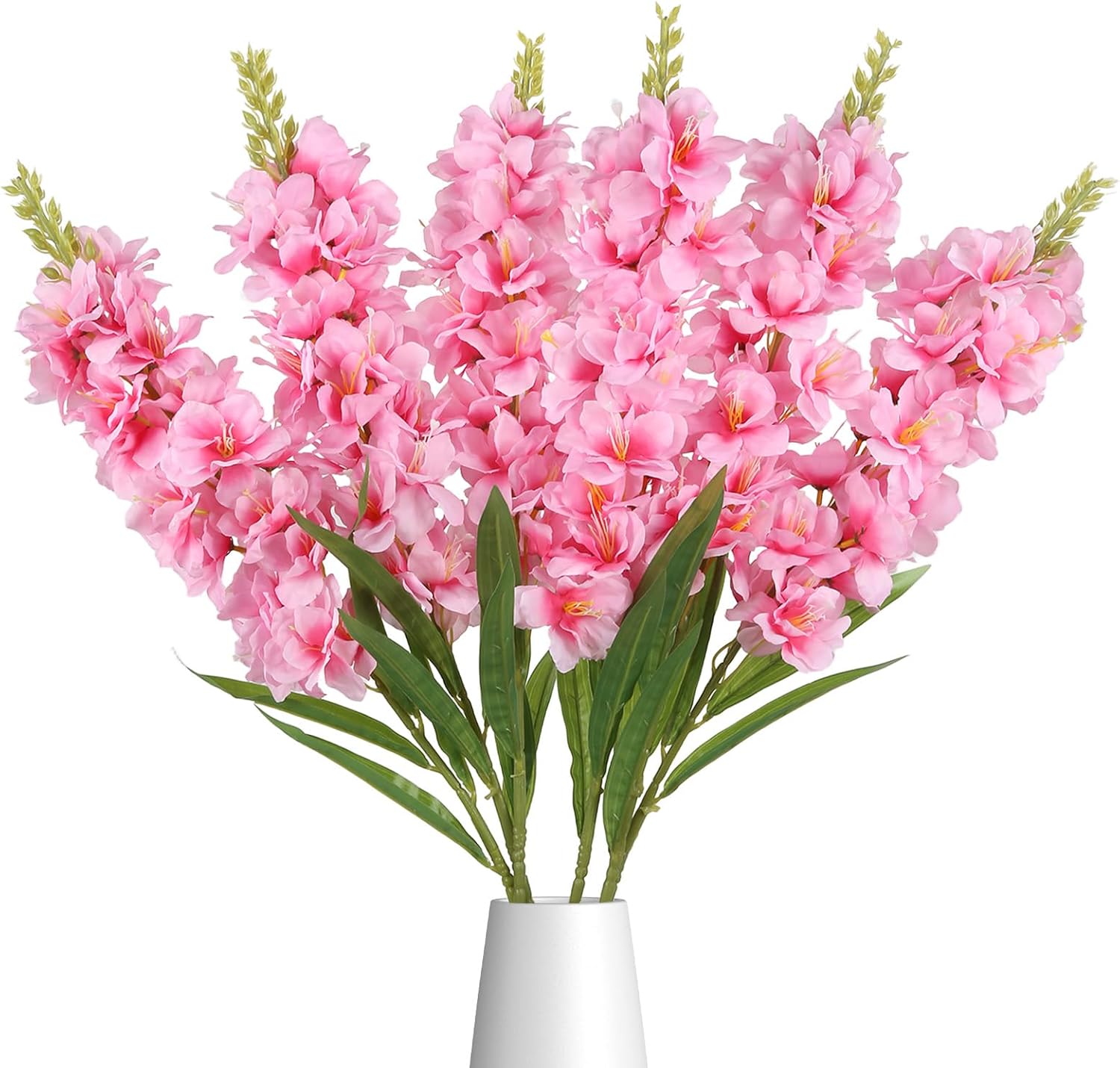 IPOPU 6PCS Delphinium Artificial Flowers 39" Realistic Faux Hyacinth Long Stem Delphinium Silk Flowers for Tall Vase Filling Wedding Centerpieces Home Decor (Pink)
