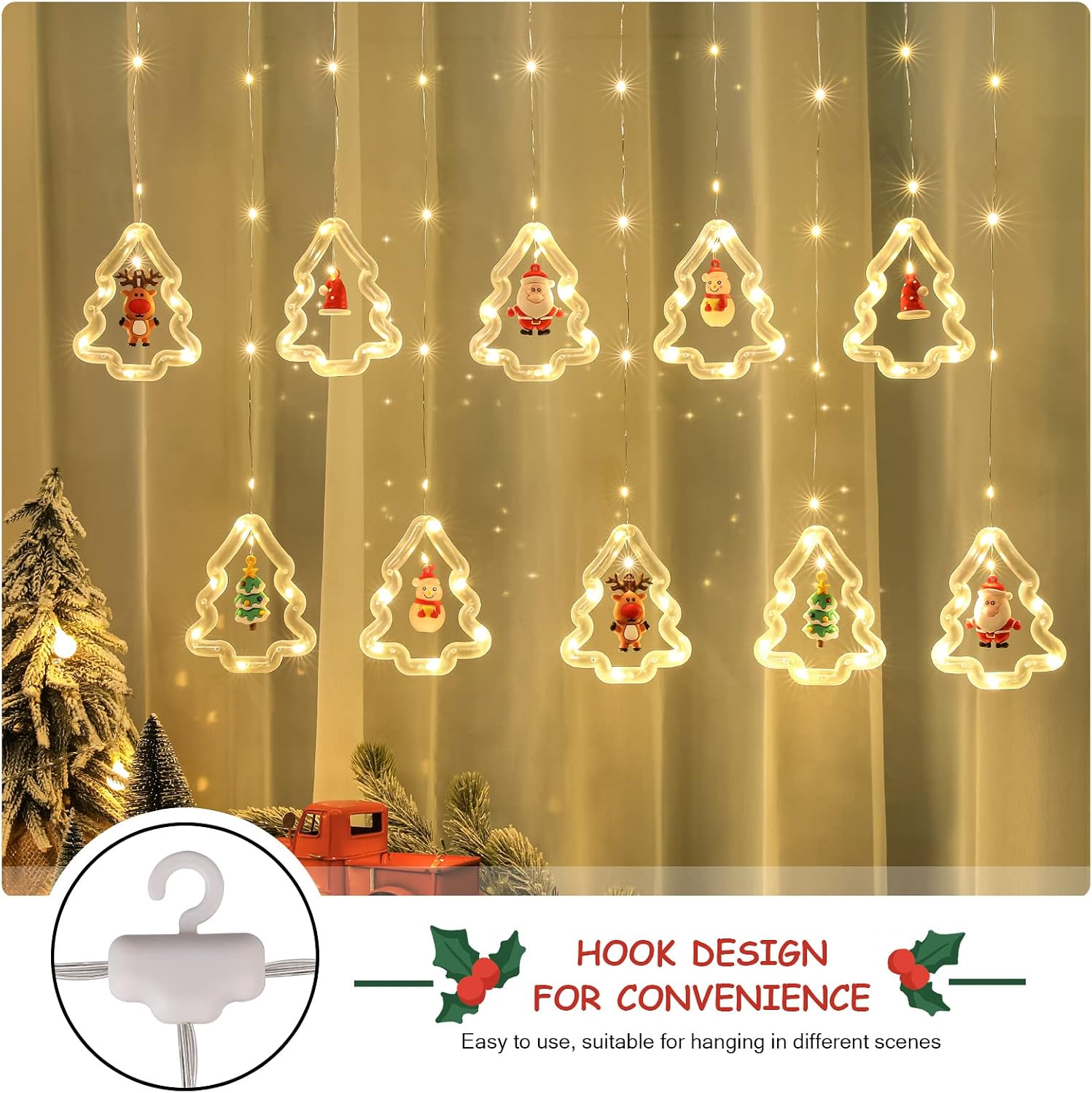BLOOMWIN Christmas Window Lights Lighted Xmas Window Decorations - Tree Shape Ring Light with Ornament Curtain Light Indoor - USB Novelty String Hanging Lights for Christmas Home Bedroom Decor image 5