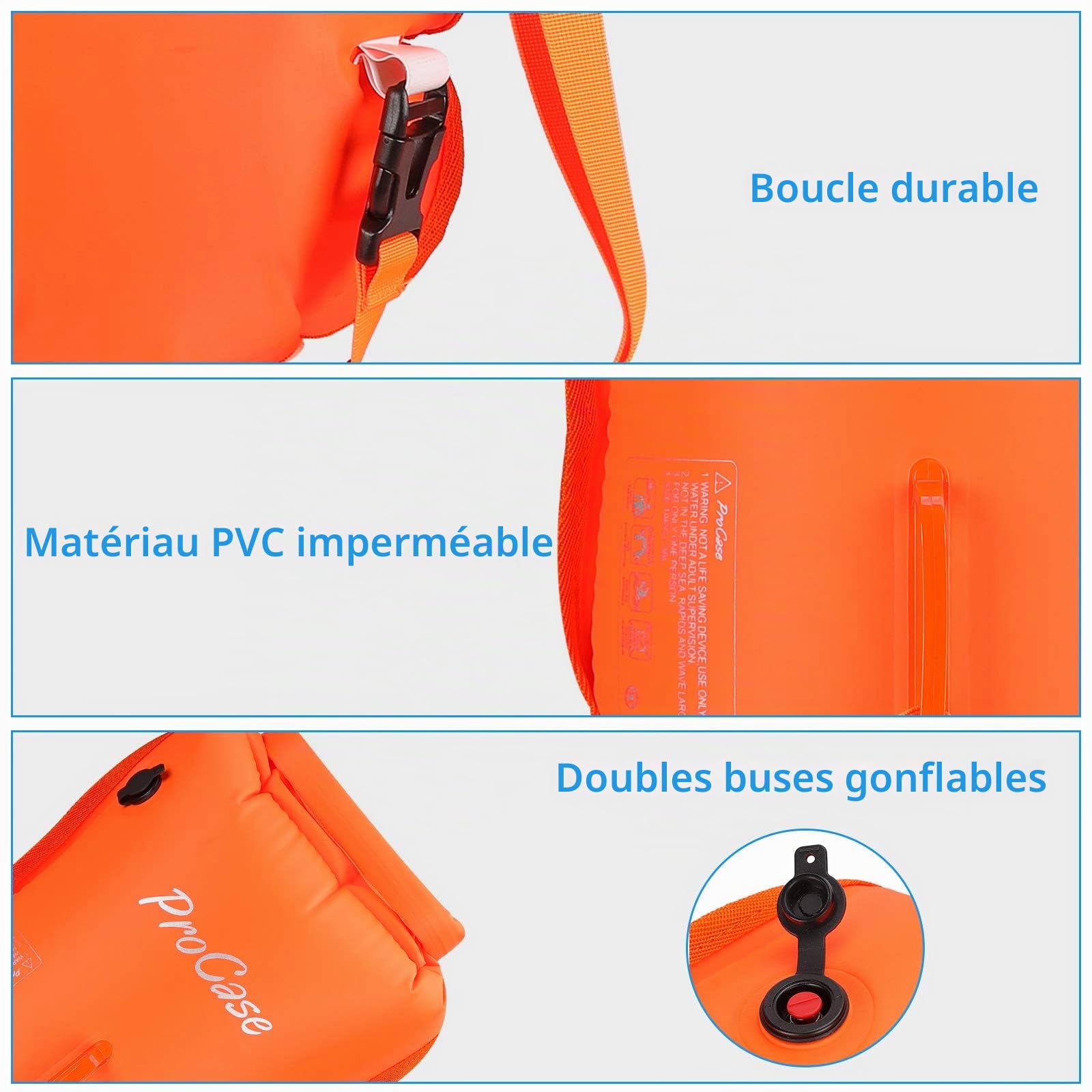 Procase Bouée de Sécurité Eau Libre, Grande Bouée de Natation, 35 L Volume pour Garder Vos Affaires au Sec, Entraînement en Toute Sécurité pour Vous et Votre Enfant, Pull Buoy Visible-Orange
