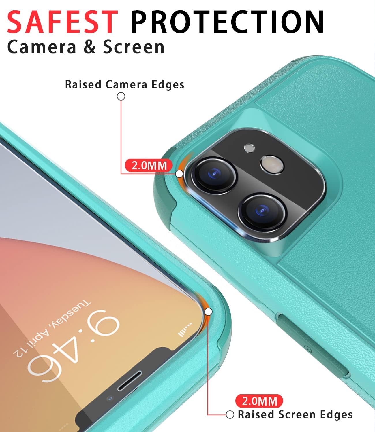 Diverbox for iPhone 14 Case [Shockproof] [Dropproof] [Tempered Glass Screen Protector],Heavy Duty Protection Phone Case Cover for Apple iPhone 14 (Teal-3in1)