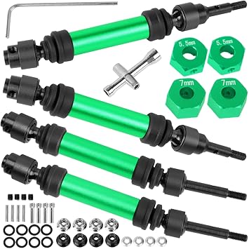 Drive Shaft Axles Upgrades Part for 1/10 Slash 4X4 VXL/Rustler 4X4 VXL/Stampede 4WD VXL,RC Steel #45 Front & Rear 4Pcs Driveshafts CVD w/Hex Hops Up,Green