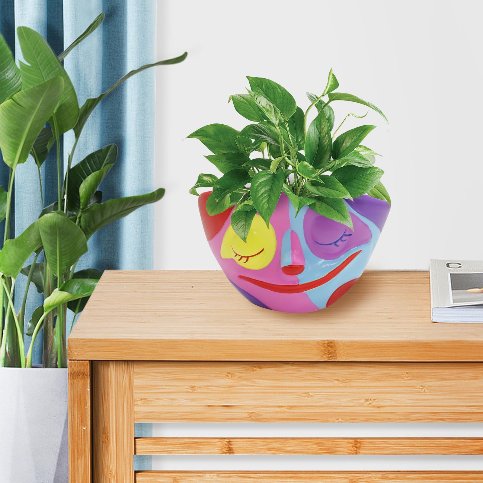 Upriver 1pcs Abstract Rainbow Head Flower Planters Pots Funny Head Flower Pot Quirky Plant Pots for Indoor Plants Distinctive Cute Funky Quirky Home Decor - Image 3
