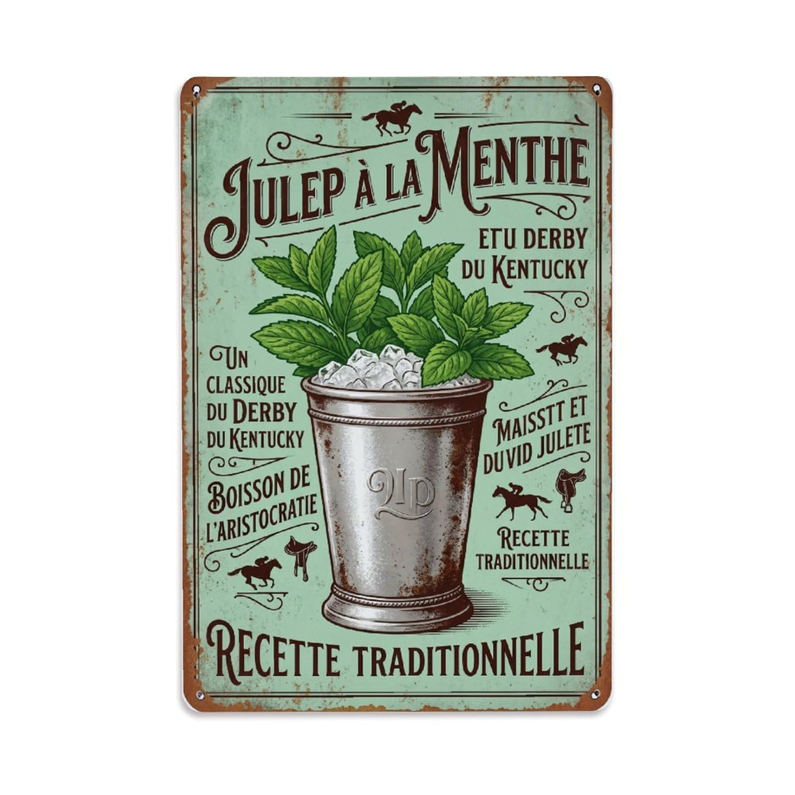 Mint Julep Signature Drink Metal Tin Sign Plaque Wall Decor for Cafe, Club Bar, Office, Home Garden Metal Poster 8x12Inch