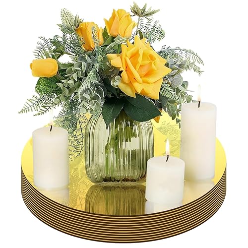 Round Mirror Centerpiece Plates, Acrylic Glass, 12 Pack, Decorative Circle