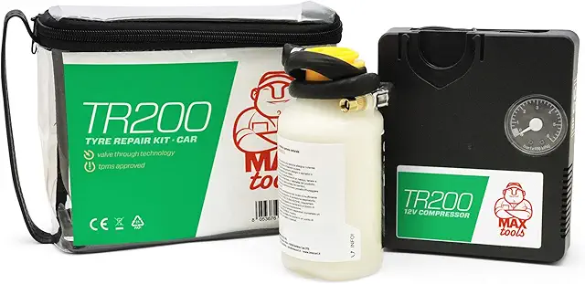 Kit Antipinchazos MAXTOOLS TR200 con Compresor 12V - Reparación Rápida Neumáticos
