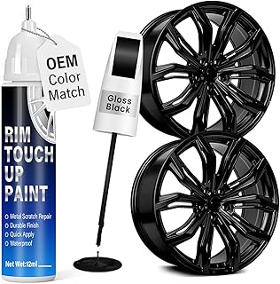Gloss Black Rim Touch Up Paint, 2-in-1 Brush & Tip, 0.4 fl oz - Universal Black Rim Curb Rash Repair Kit for Scratches, Scuffs Alloy/Metal Wheels, OEM Color Match, Quick-Dry & Long-Lasting