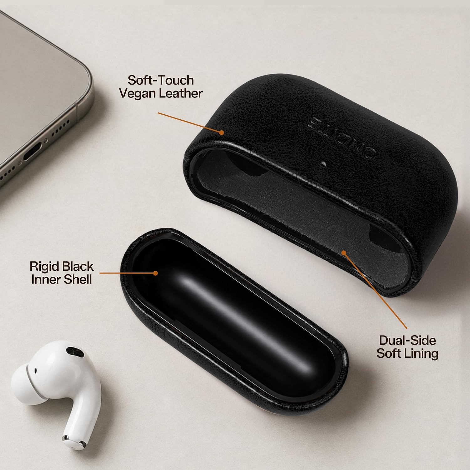 ONDITE Vegan Leather Case for AirPods Pro 3, Adjustable Wrist Strap(Black)