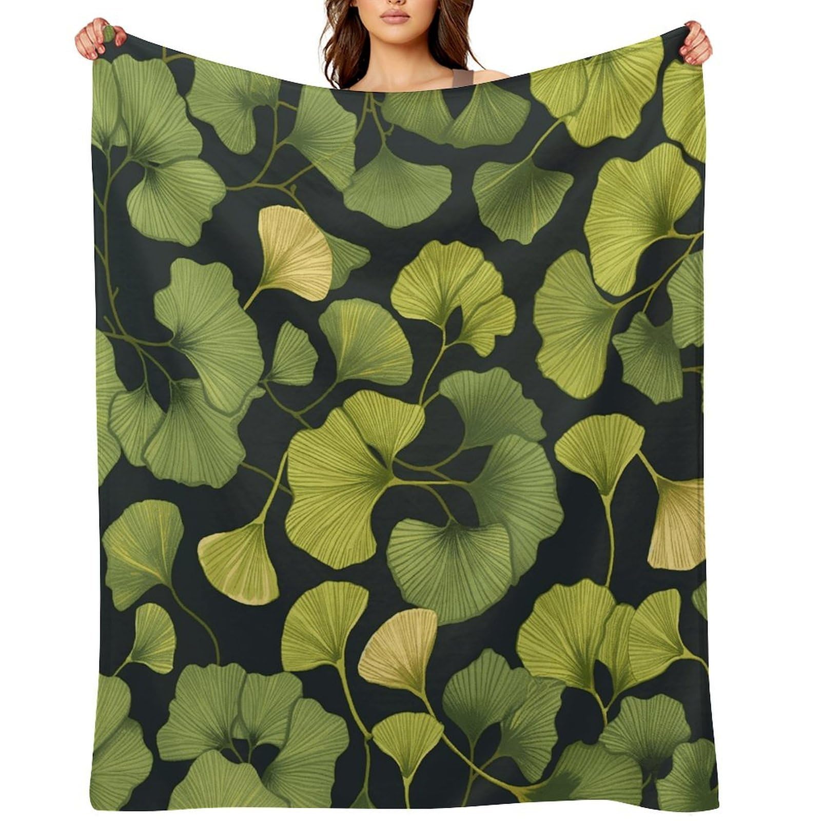 Ginkgo Biloba Throw Blanket for Couch and Bed Super Soft Warm Lightweight Throw Blankets Cozy Fuzzy Flannel Blanket Personalized Decorative Blankets for Sofa Decor 50"x60"