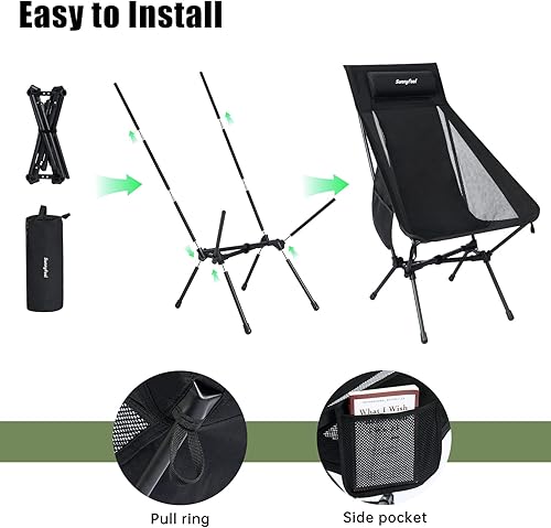 Miniatura 5 de SUNNYFEEL Silla portátil de respaldo alto, silla de camping ligera, silla plegable con almohada ajustable para senderismo, capacidad de 330 libras,