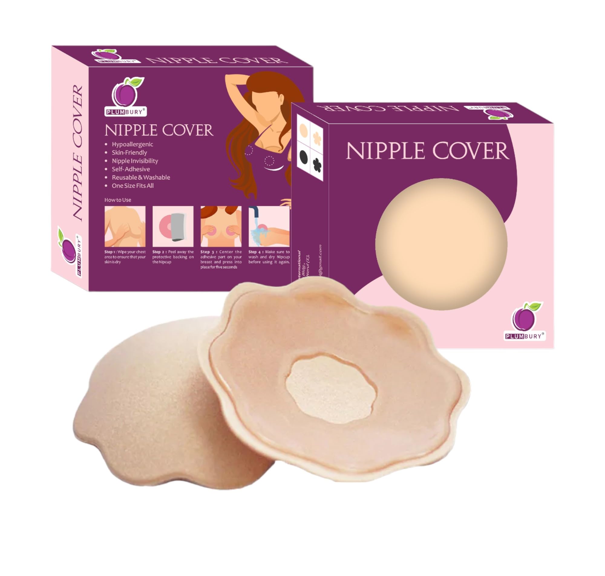 Women's Reusable Silicone Nipple Pad Cover Pasties - Stick-on Breast Petals, Beige-image-14