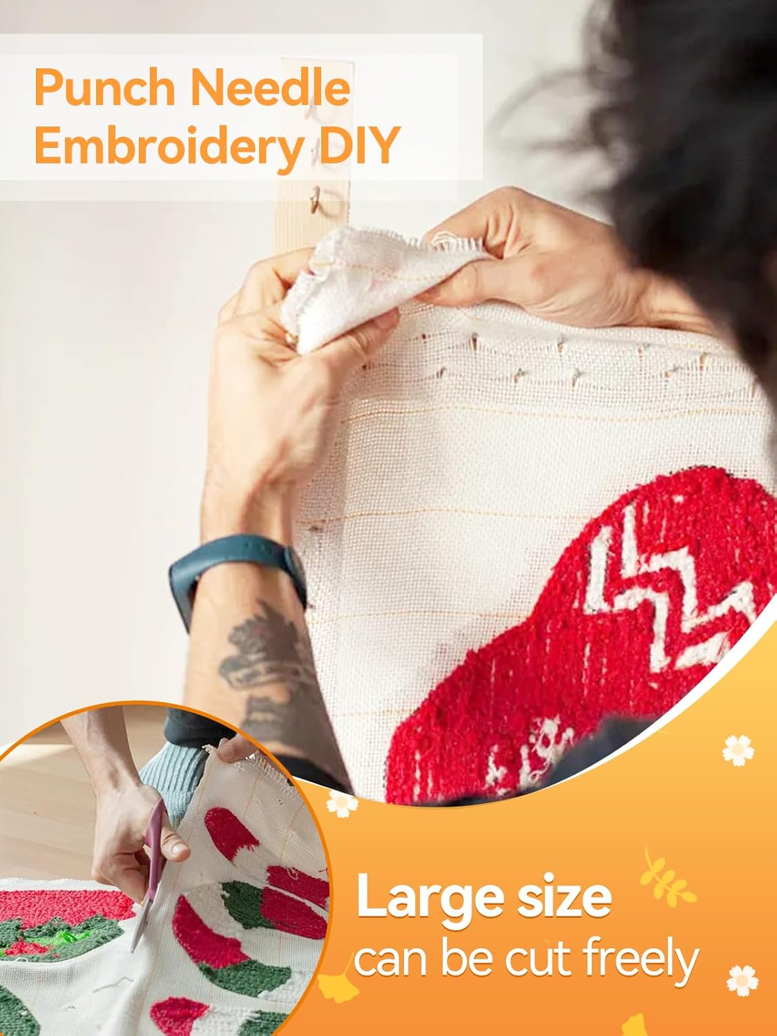 85" × 118" Large Overlocking Tufting Cloth with Marked Lines- Primary Monk's Cloth Punch Needle Fabric for DIY Rug-Punch Tufting Gun