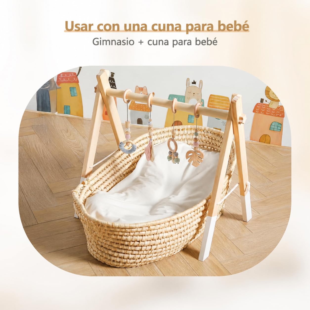 Gimnasio de juego para recién nacido, arco de madera para bebé, centro de actividades, diseño blanco, arco de juego extraíble, para guardería