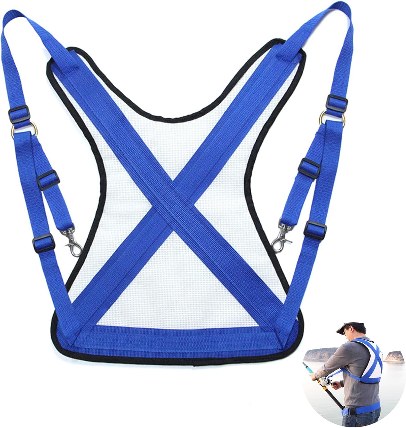 Fishing Shoulder Back Harness, Adjustable Fishing Fighting Belt Sea Fishing Rod Holder Vest for Fishing Big Fish, Small, Blue