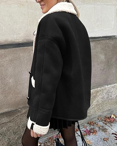 Miniatura 2 de PRETTYGARDEN Abrigos de gamuza de invierno para mujer 2024, chaqueta con forro polar y bolsillos de solapa de piel sintética, ropa de abrigo cálida