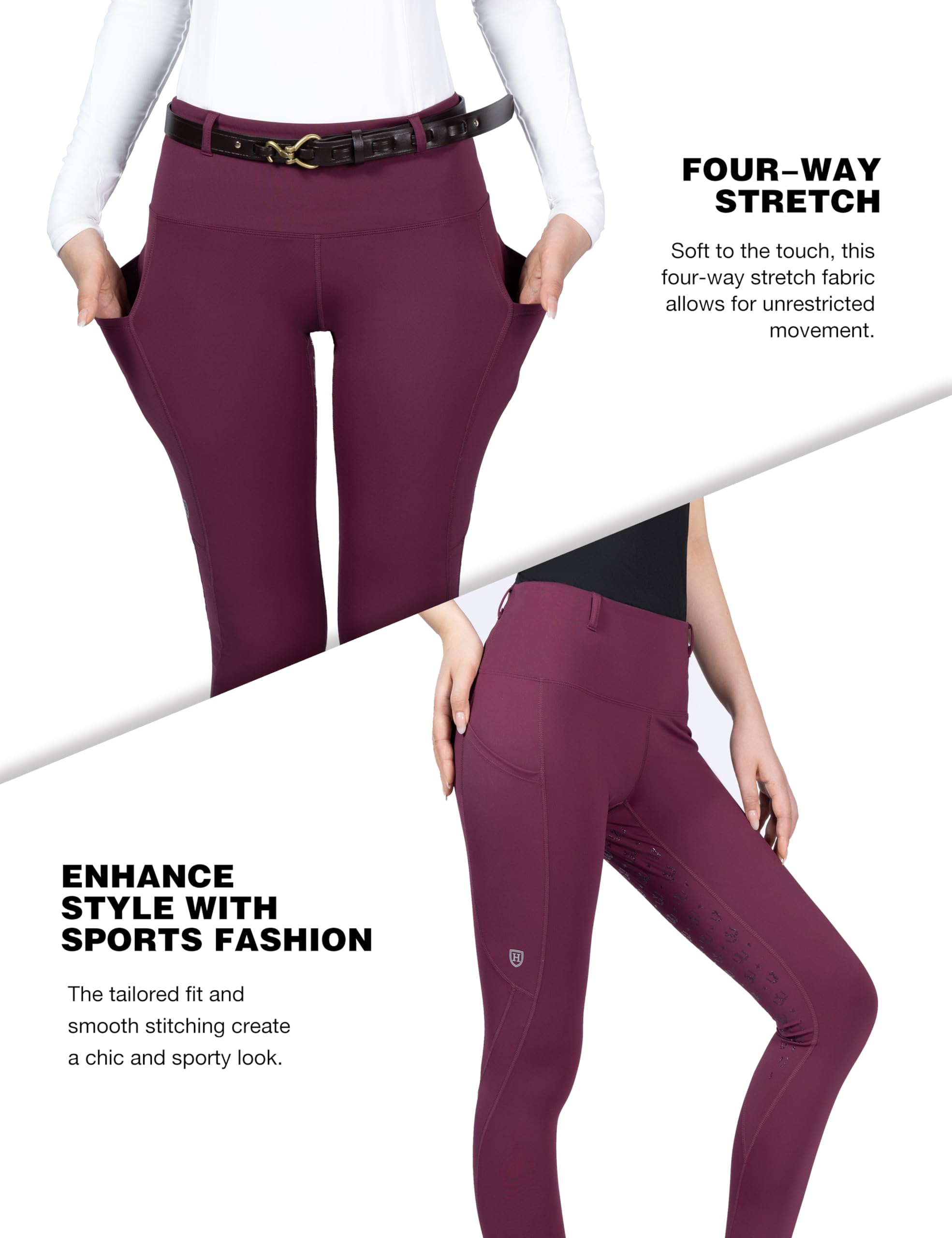 Harrison Howard Pantaloni da equitazione con tasche laterali e passanti per cintura, traspiranti, con seduta intera, aggiungono presa e sicurezza per i ciclisti