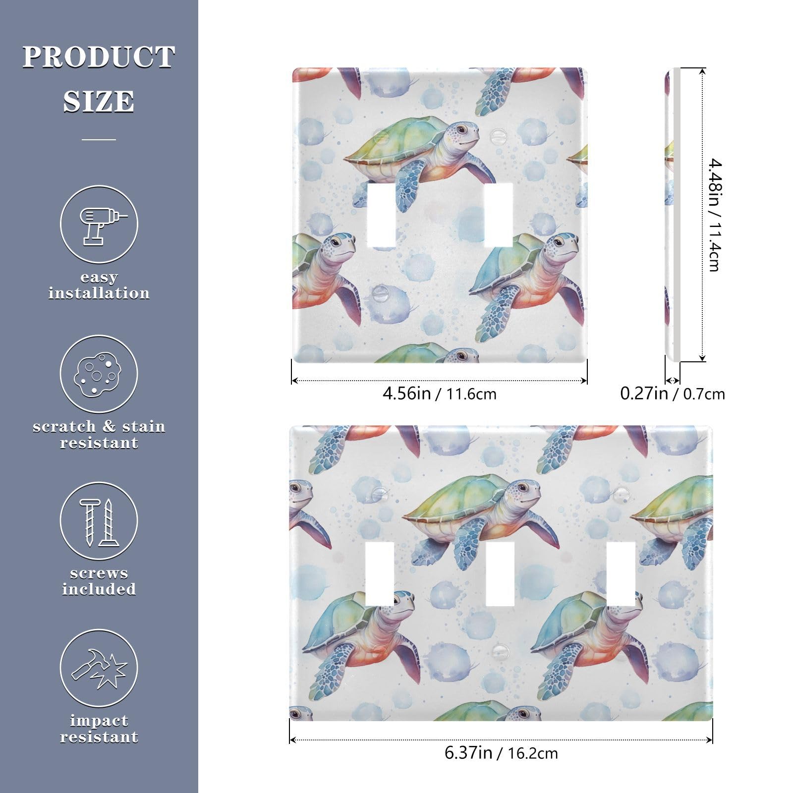 Light Switch Cover Turtle Wall Plates for Electrical Outlets 3 Gang 202b3382