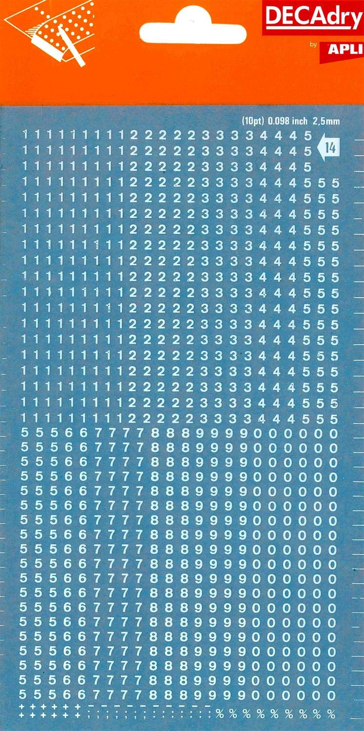 Transferable Letters and Numbers, Black, Numbers, 2.5 mm, White